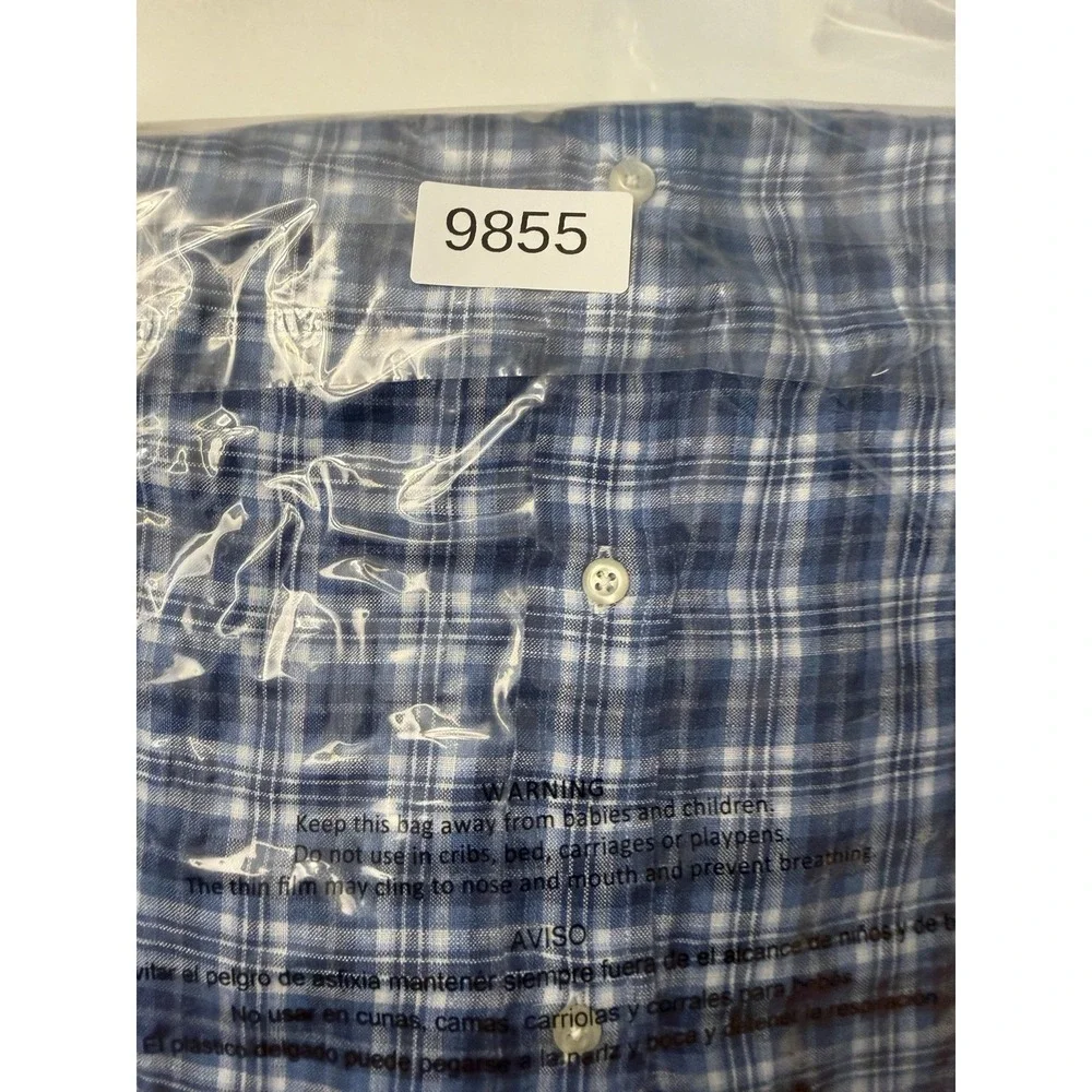 Polo Ralph Lauren Blue Plaid Linen Button Shirt Mens 2XL L/S Pony Preppy Resort*